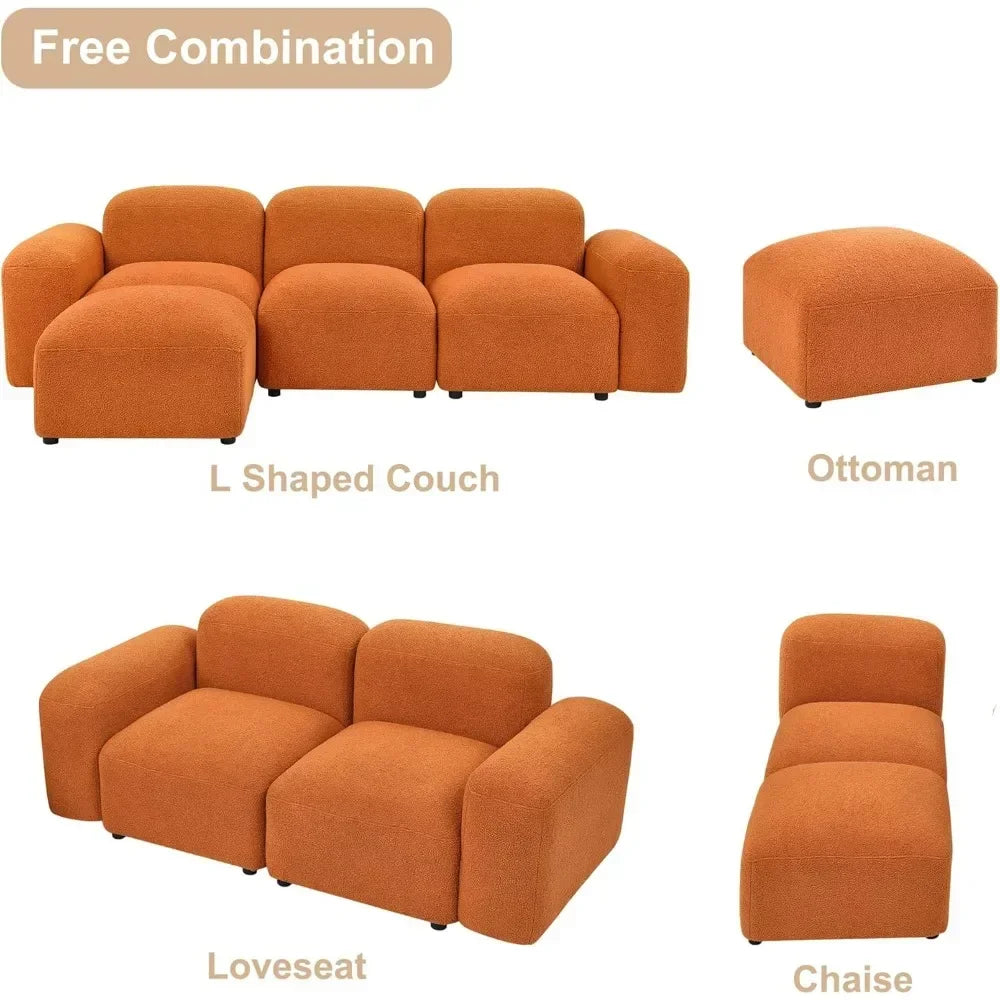 Convertible L Shaped Couch, 94.5" Modern Minimalist Cloud Couches for Living Room Set, Comfy Teddy Fabric Sofa