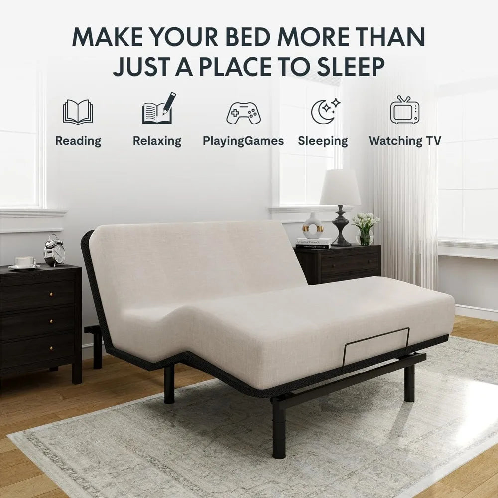 Adjustable Bed Frame Base Queen,Segmented Design,Easy Assemble,Adjustable Bed Legs, Oxford Fabric Bedspread,Wired Remote