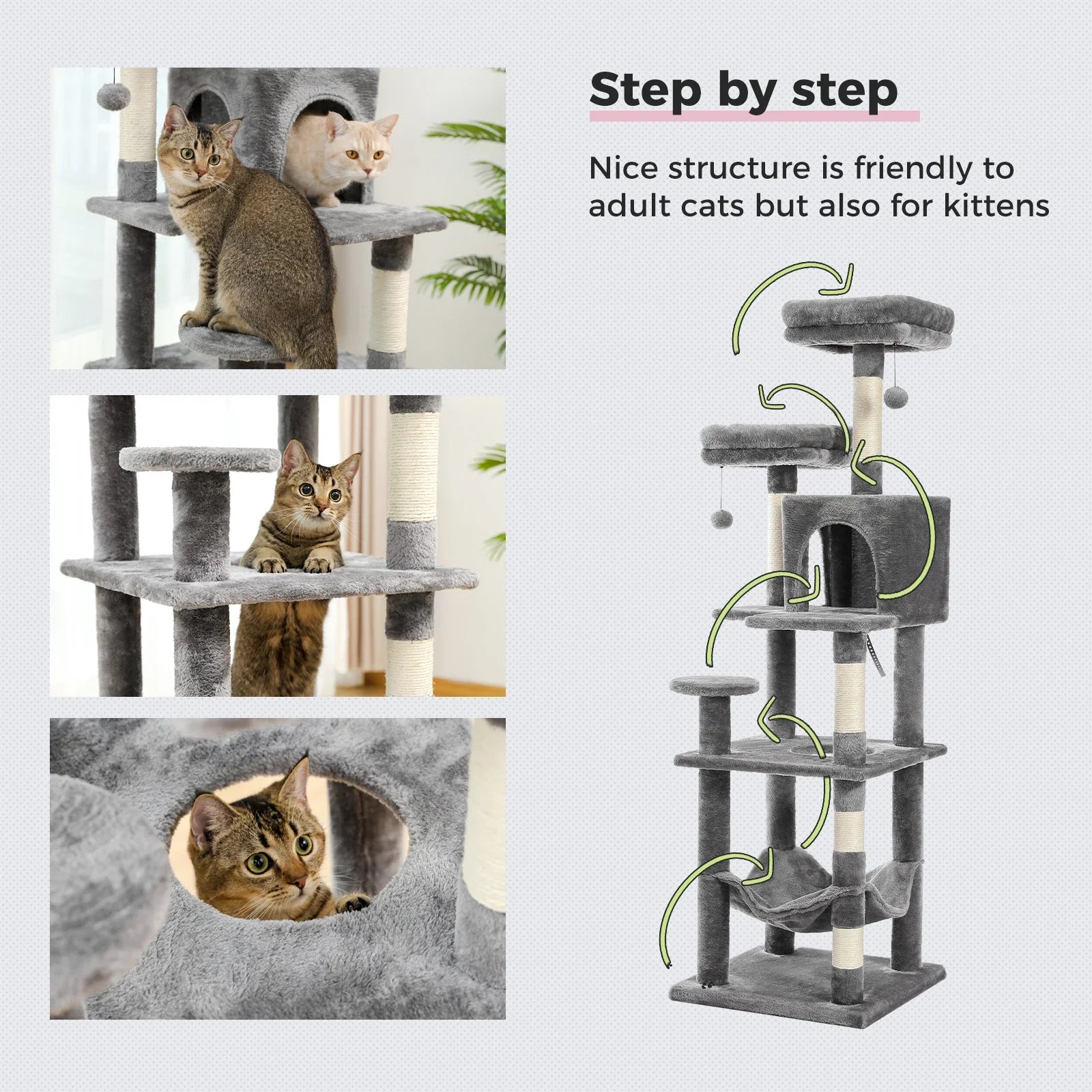 Multi-Level Cat Tree with Condo Scratching Posts Large Cat Tower with Hammock Cat Accessories Kitty Cat Toys Cat Pet Supplies