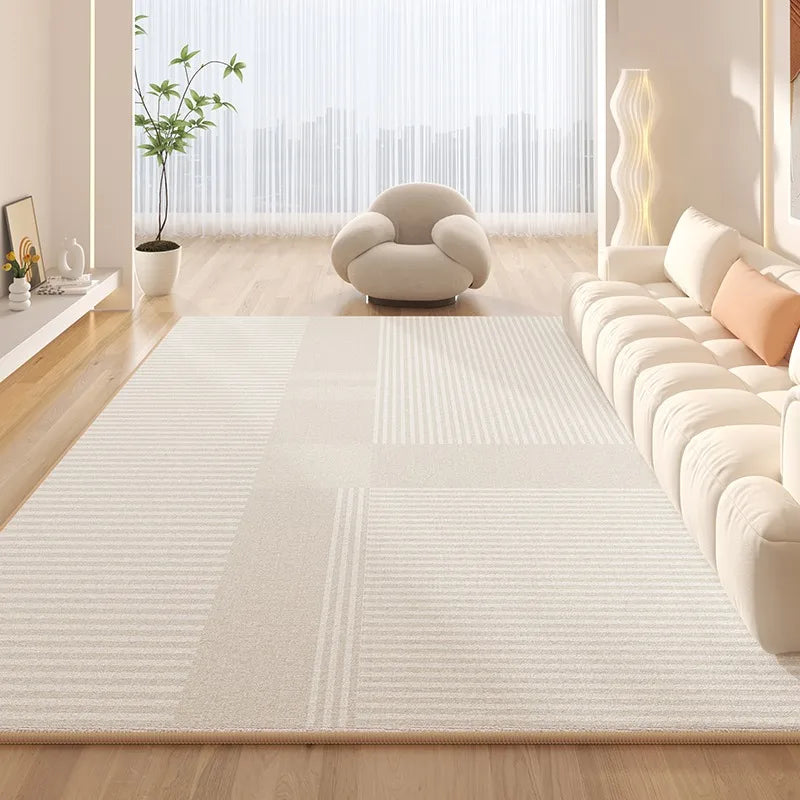 Minimalist Beige Striped Carpet Luxury Huge Large Living Room Decoration Carpets Comfortable Easy Clean Bedside Bedroom Rugs 양탄자