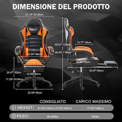 Ergonomic Gaming Chair with Footrest, PU Leather Video Game Chairs for Adults, Reclining Gamer Chair Office Chair