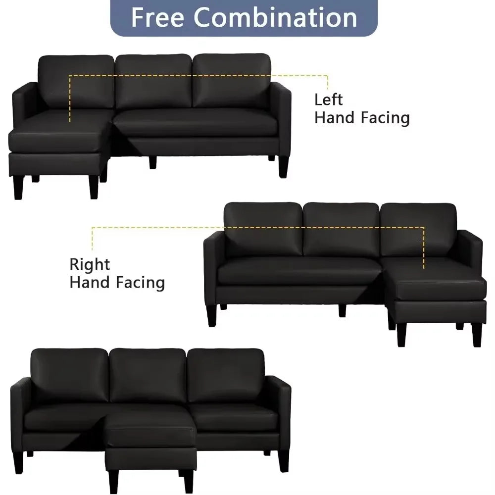 Faux Leather Sectional Sofa Couch with Reversible Chaise L Shaped Couch Sofa Set 3 Seater Convertible Couch for Living Room Sofa