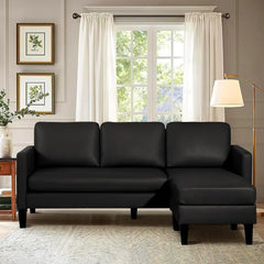 Convertible Sectional Sofa Couch, Faux Leather Sectional Sofa Couch with Reversible Chaise L Shaped Couch Sofa Set 3 Seater