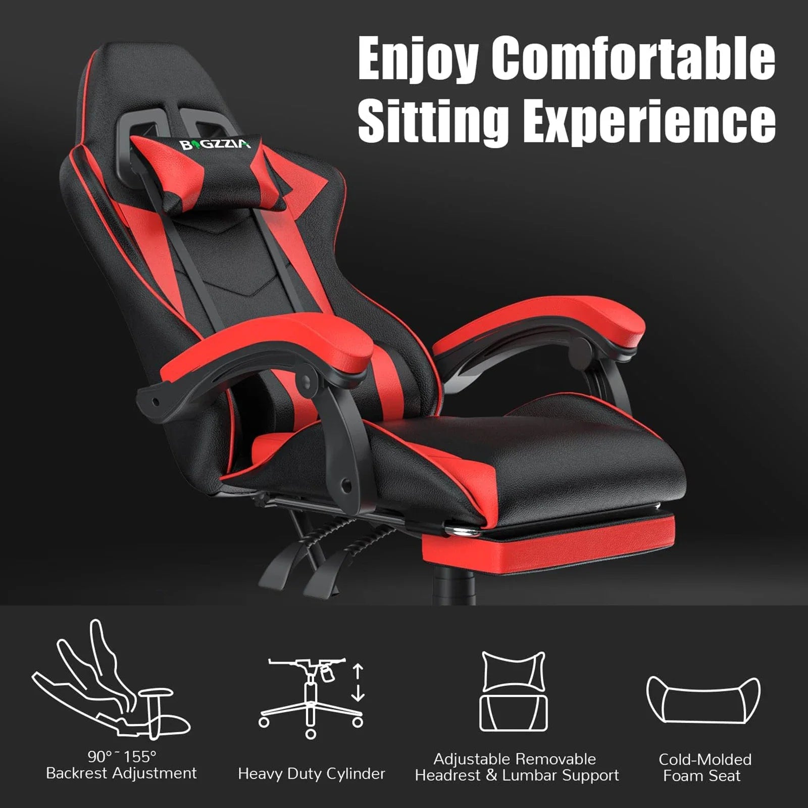 Gaming Chair with Footrest Gamer Chairs Ergonomic with Lumbar Cushion Headrest Gaming Chair Height Adjustable Computer Chair