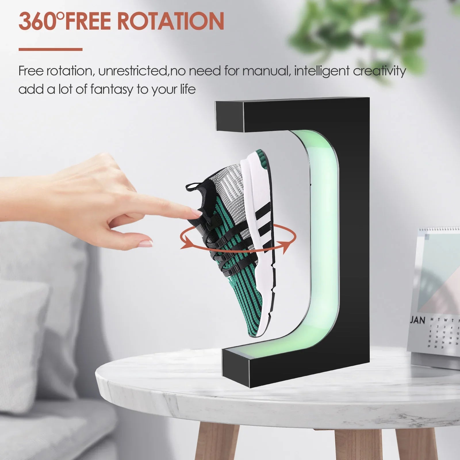 Double Headed Shoe Display Magnetic Levitating Sneaker Rack With Colorful Lights 360 Degree Rotation Remote Controlled Shoe Rack