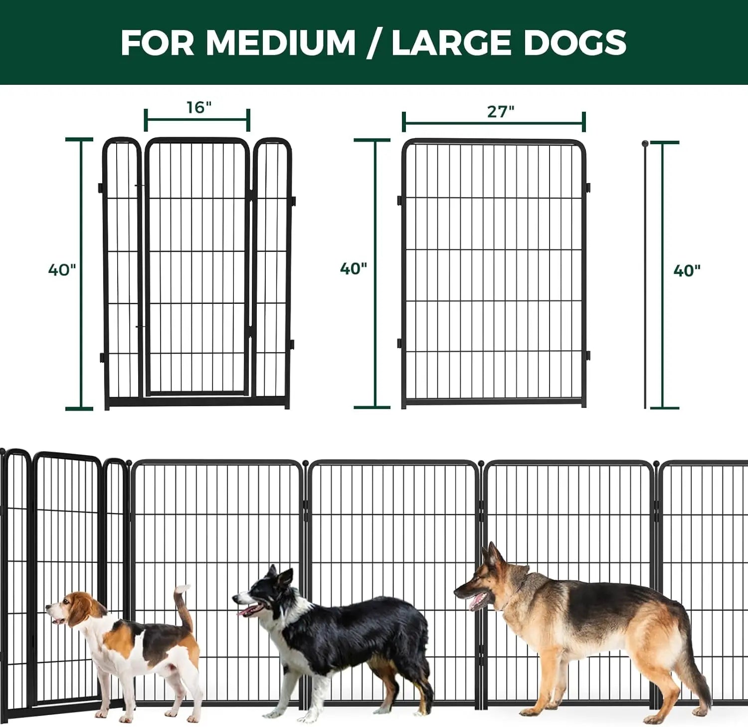 Dog Playpen Designed for Indoor Use, 40" Height for Large Dogs, Black Patented, Heavy Duty Metal Portable Dog Pens Fences