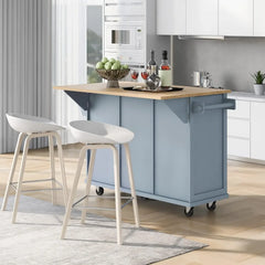 Kitchen Cart with Rubber Wood Drop-Leaf Countertop,Kitchen Island with Storage Cabinet and 3 Drawers,Internal Storage Cabinet