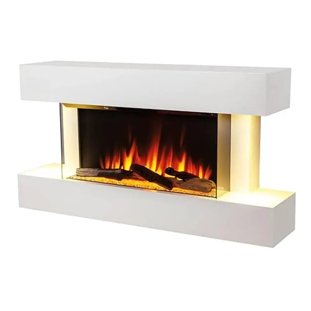 48” Electric Fireplace with White Mantel Surround Realistic Flame Driftwood and Crystals Dual Heating Modes Remote Control Timer