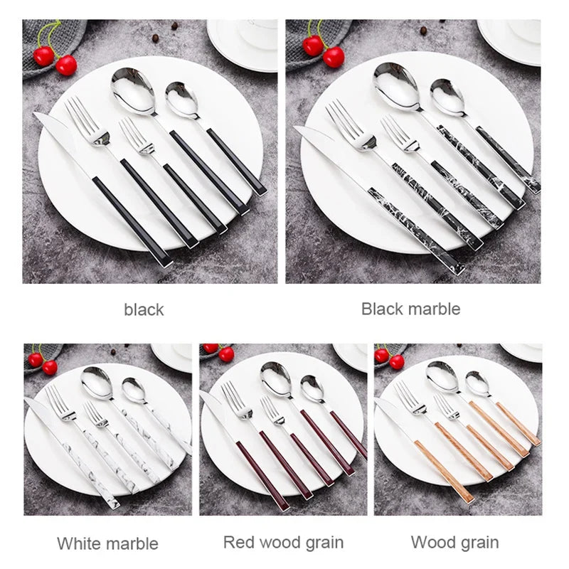 4PCS Marble Handle Tableware Set Stainless Steel Knife Fork and Spoon Set Home Kitchen for Dining Table Western Dinnerware Set