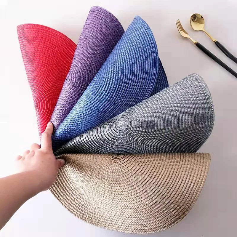 6PCS Round Placemats For Dining Table Coaster Heat-Resistant Placemats Stain Resistant Anti-Skid Washable Cotton Woven Tableware