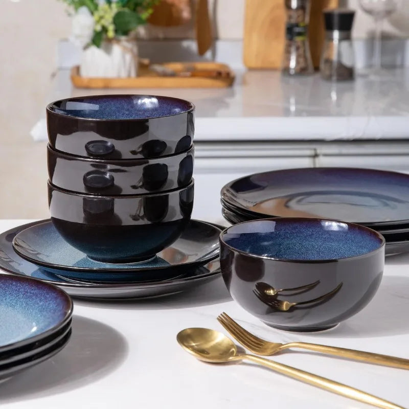 Ceramic Dinnerware Sets,Stoneware Coupe Plates and Bowls Sets,Highly Chip and Crack Resistant | Dishwasher & Microwave