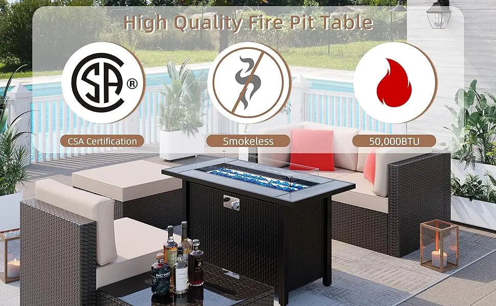 Shunchi-Propane Fire Pit Table with Glass Window Protector, Outdoor, 50,000 BTU Steel Gas, 45 in