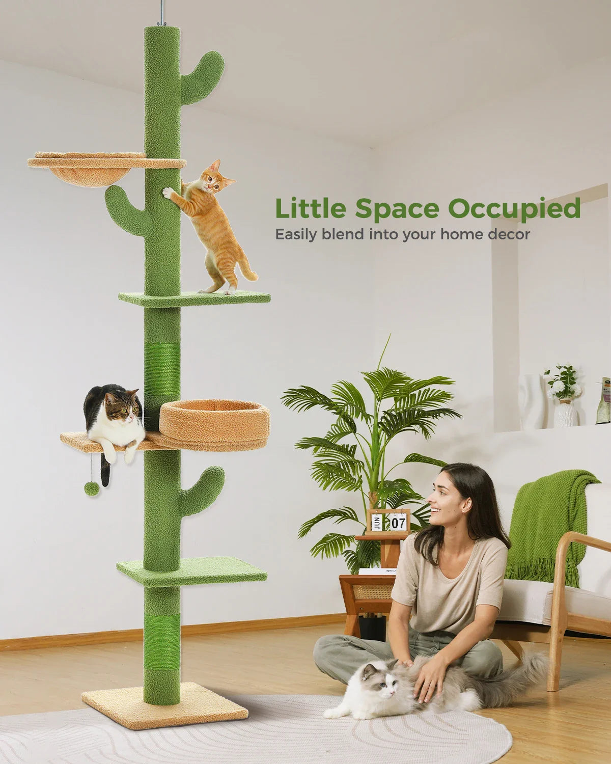 Adjustable 228-274cm Height Floor-to-Ceiling Vertical Cat Tree Stable Tall Cat Climbing Tree Cat Kittens Cat Toy