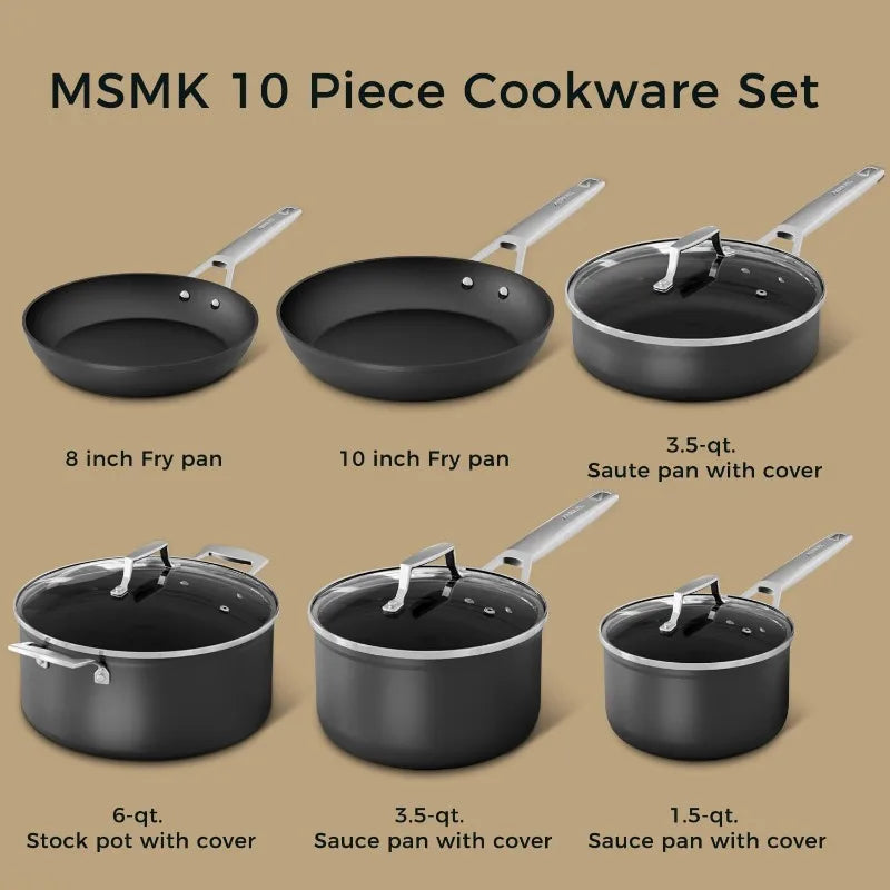 10-Piece Pots and Pans Set non stick, Cookware Sets for building a starter kitchen or refreshing, Even Heating, Easy Clean-Up,