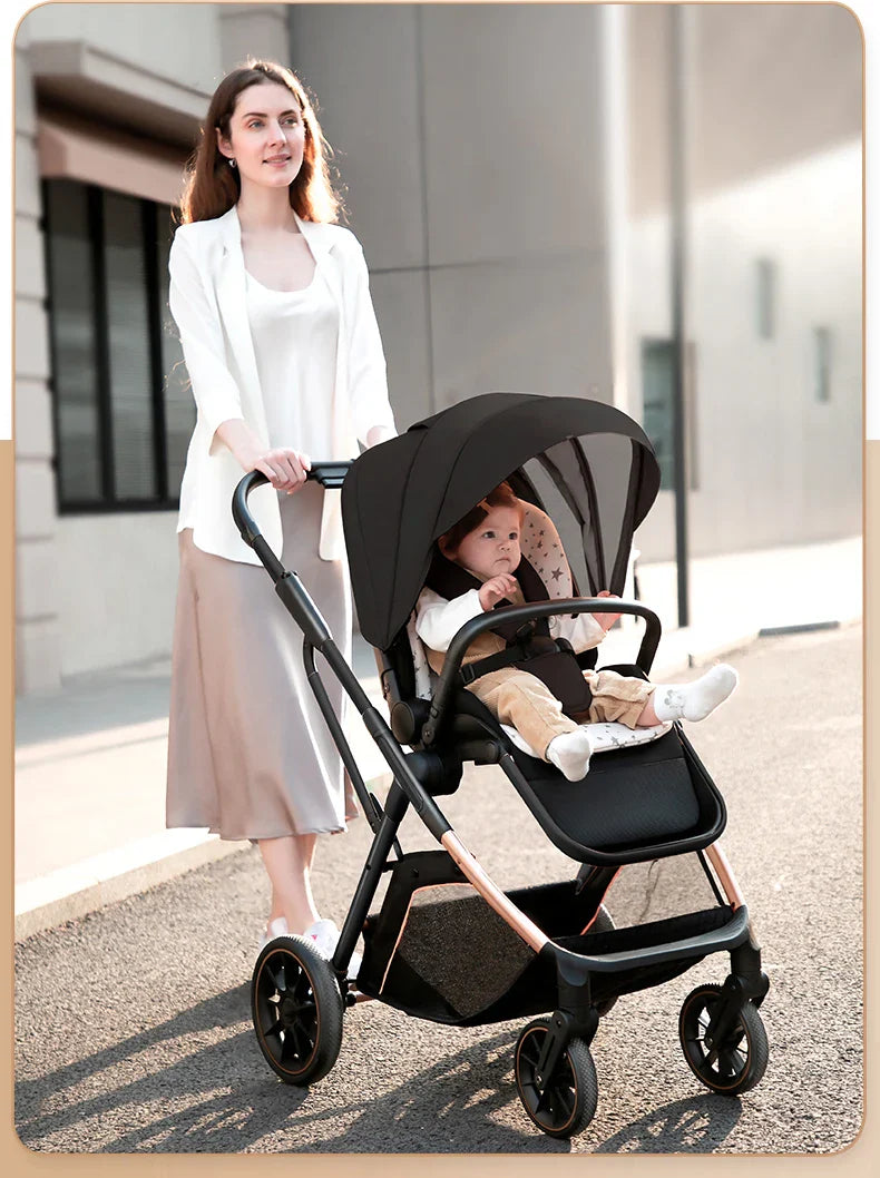 Fashion High View Baby Stroller Ergonomics Seat Bassinet for Newborn Portable Baby Pram One Hand to Recline Basket Pushchair