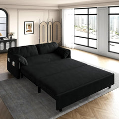 63.8" Futon Sofa Bed Queen Size, Pull Out Bed, 3-in-1 Convertible Sleeper Sofa with Side Pocket