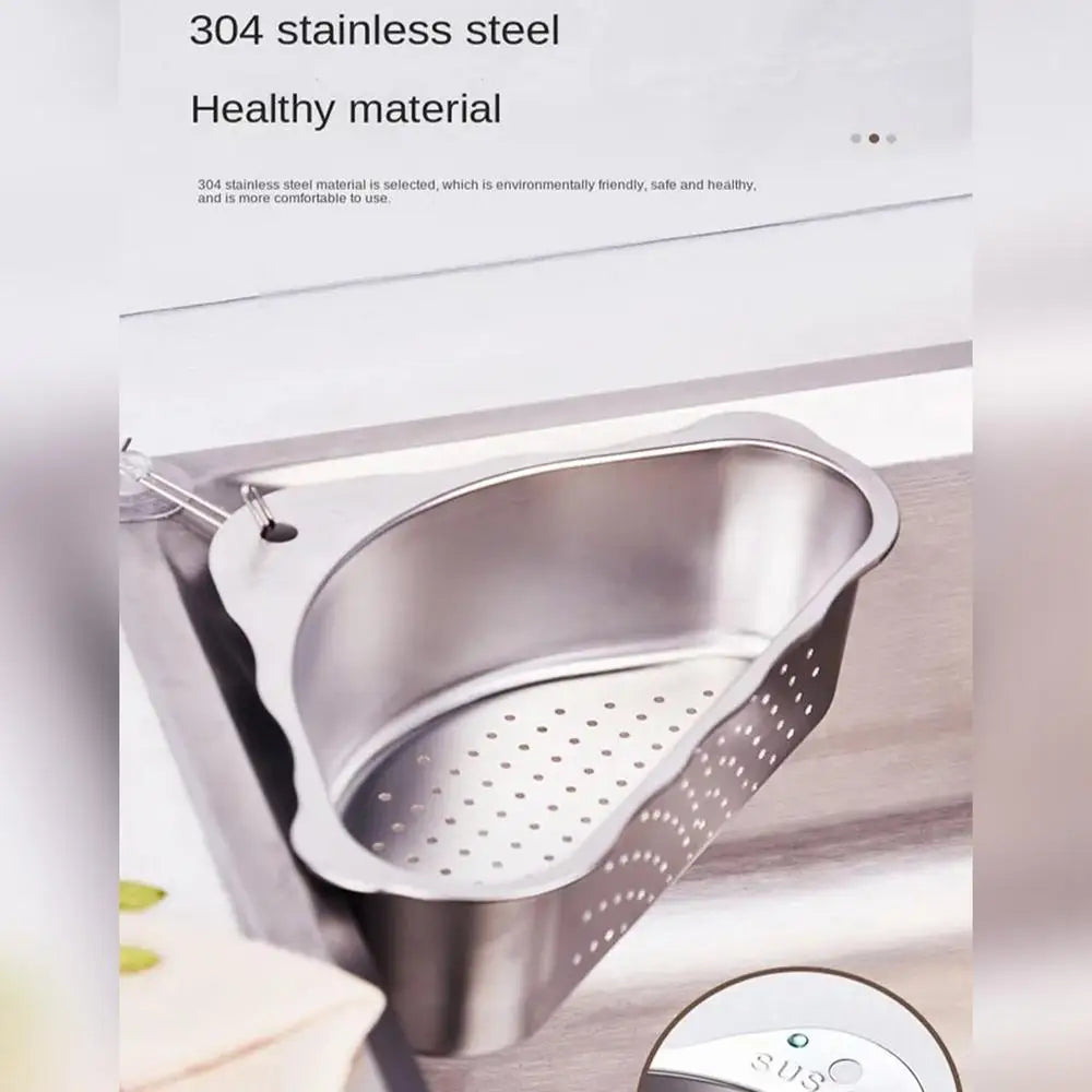 Kitchen Drainer Basket Self-Draining Strainer Basket Stainless Steel Triangular Colander Basket Kitchen Supplies Rustproof