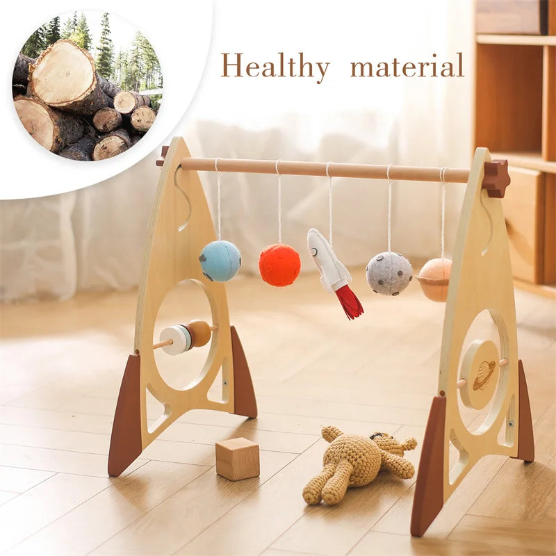 Baby Wooden Gym Frame Rocket Model Newborn Play Gym Activity Celestial Hanging Pendant Rattle For Baby Education Montessori Toys