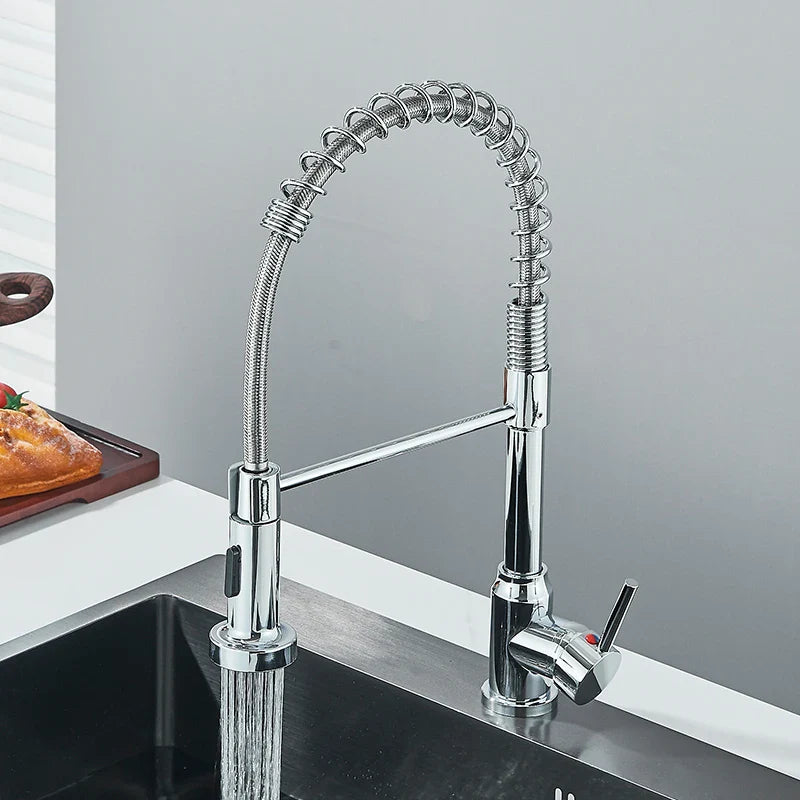 Pull Down Kitchen Faucet Sing Handle Hot Cold Water Mixer Tap 360° Swivel Dual Function Nozzle Kitchen Sink Tap Crane