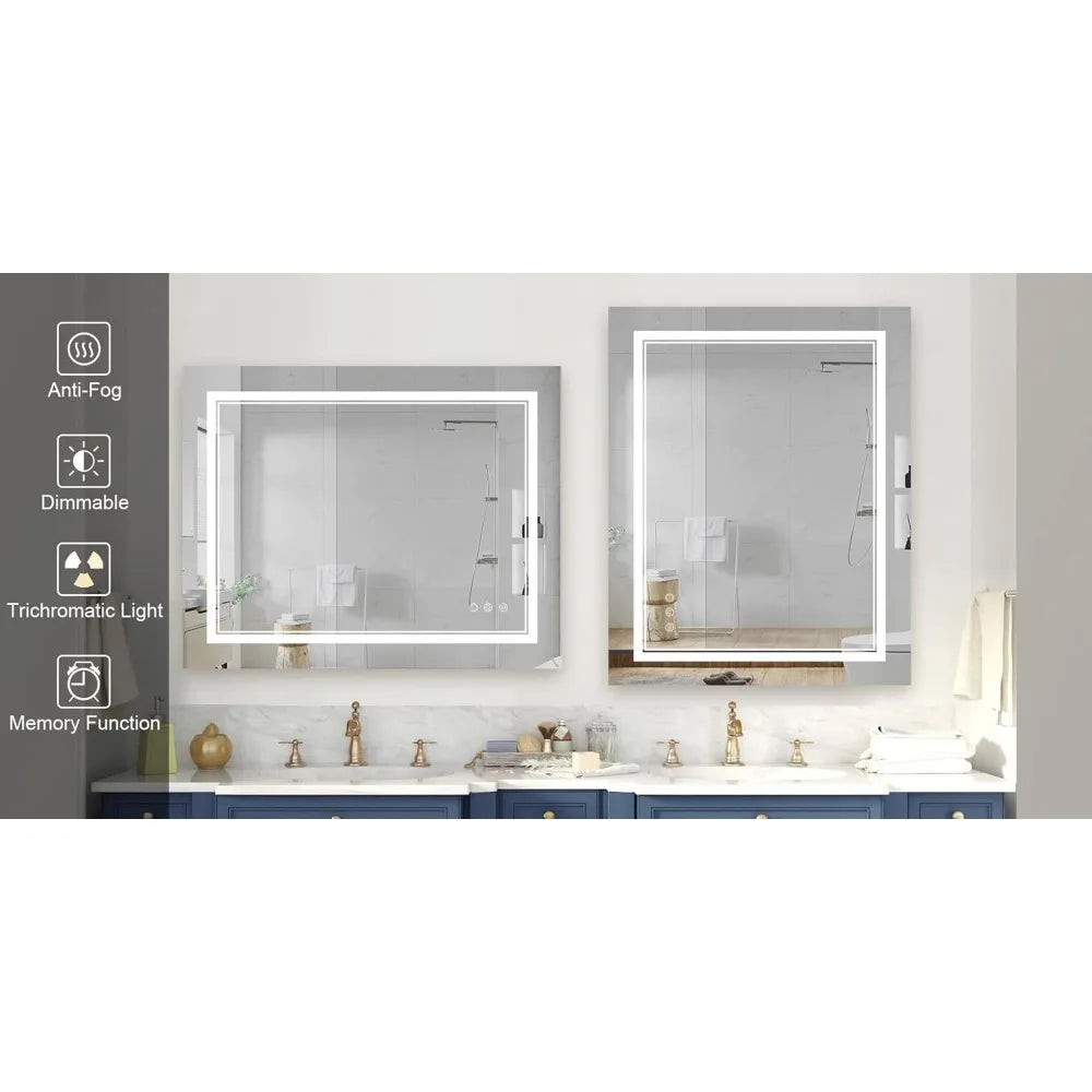 40x24 LED Mirror Bathroom Lights, Frameless Over Sink, Bedroom Vanity Mirror Frontlit and Backlit, Dimmable Smart Mirror Wall