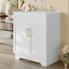 Bathroom Vanity with Ceramic Sink, 30" Freestanding Bathroom Cabinet Vanity with Storage, Quick Assembly Bathroom Vanity