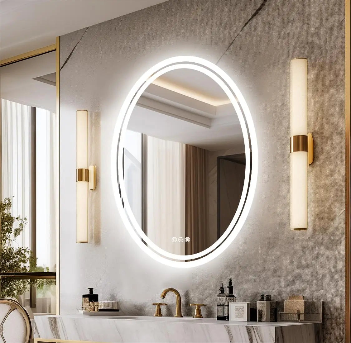 28/32 Inch Ultra Bright Oval LED Bathroom Mirror Anti-Fog Dimmable Backlit Lighted Vanity Mirror 3 Touch Sensor Switch