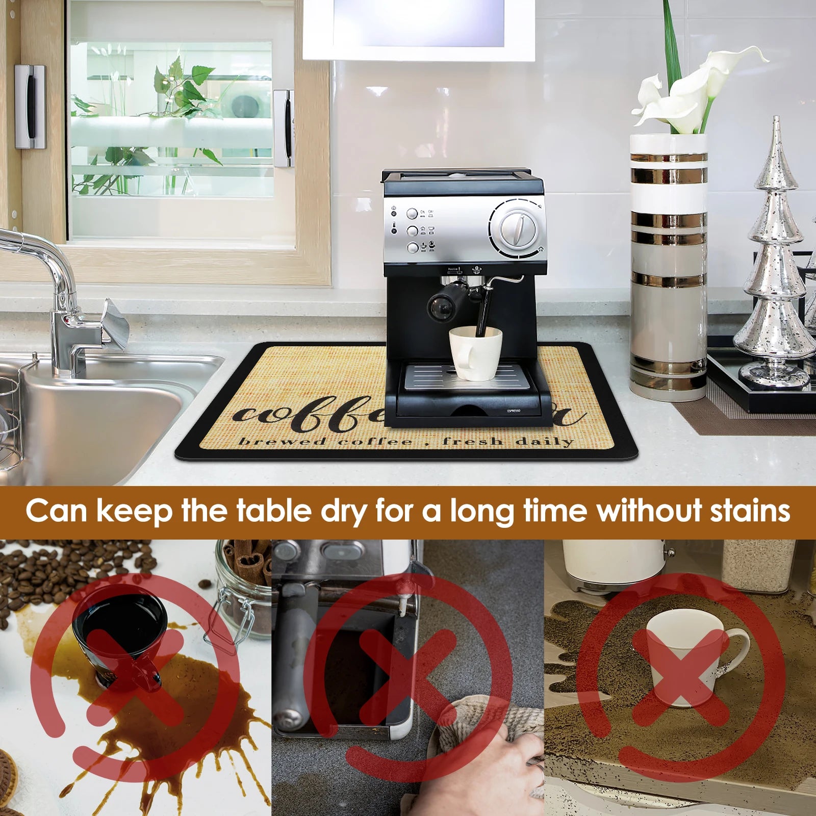 Coffee Countertop Drain Pad Non-slip Dish Drying Mats Quick Dry Tableware Placemat For Coffee Bar Kitchen Counter Accessories