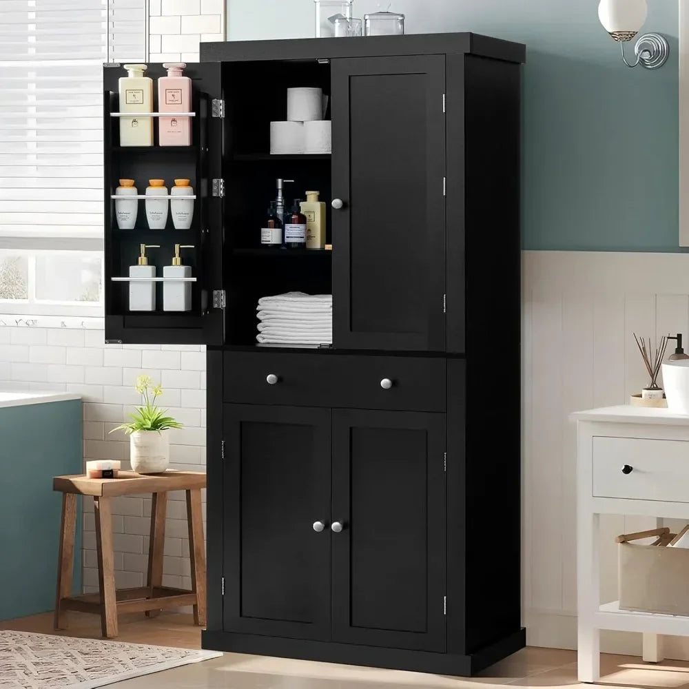 Cabinets.72” Kitchen Pantry Cabinet, Tall Storage Cabinet with 4 Doors and 1 Drawer,Freestanding Cupboard with 6 Hanging Shelves