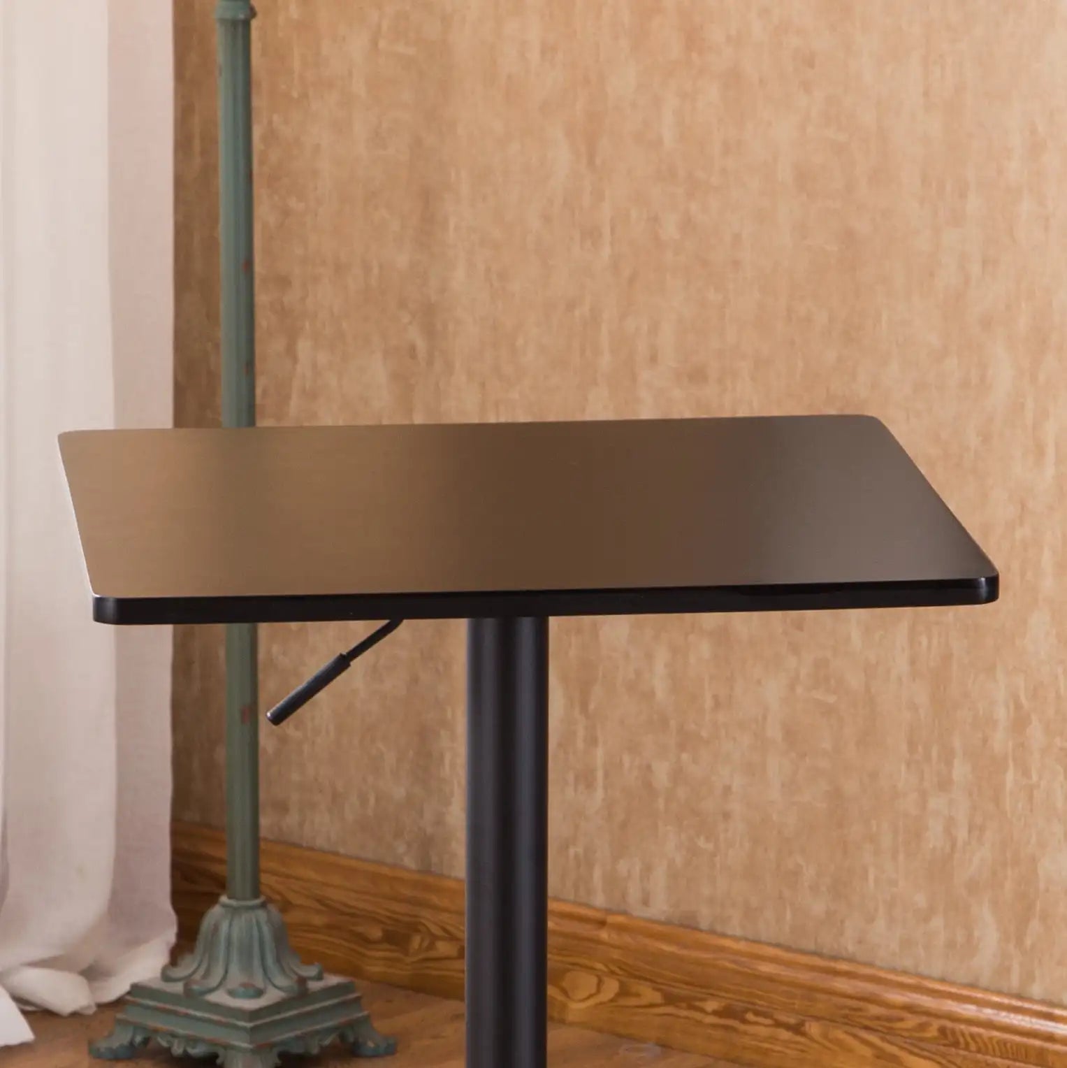 Adjustable Round Height Bar Table, Metal Base, Sleek Design, Perfect for Home Bars and Dining