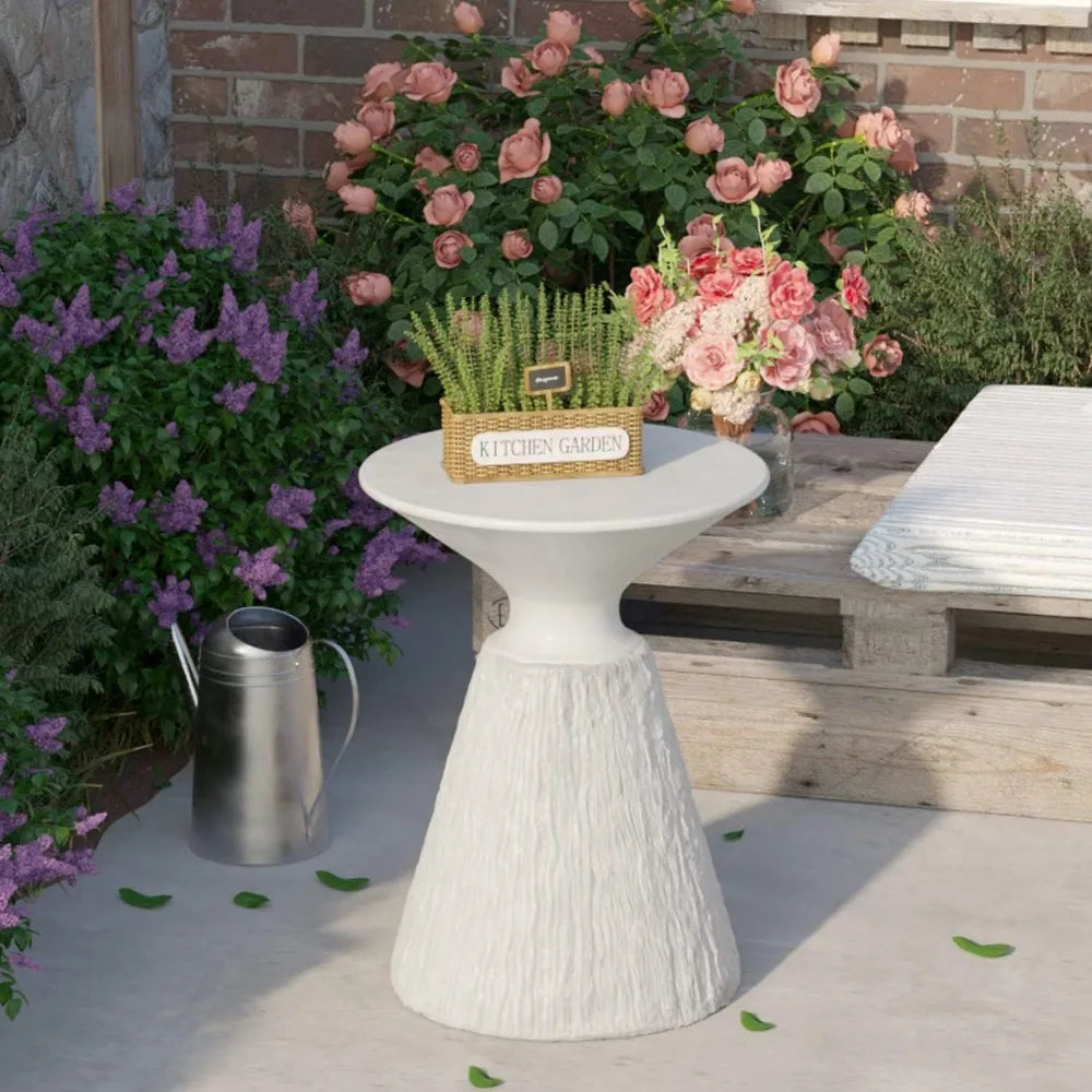 Outdoor Side Table, Mushroom Shaped MgO Accent Table, Lightweight Patio End Table with Rotund Base