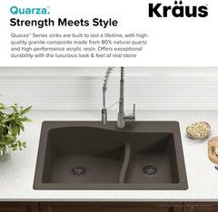 Kraus Quarza Kitchen Sink | 33-Inch 60/40 Bowls | Black Granite | KGD-442 model