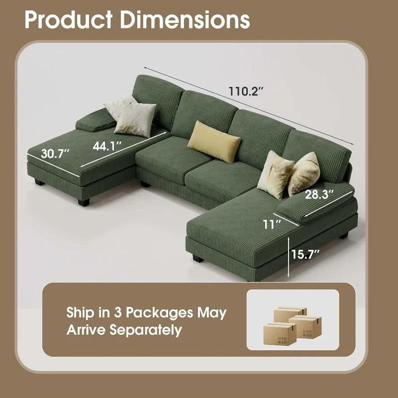 Furmax Sectional Couches for Living Room, U-Shaped Sofa Couch with Linen Fabric,4 Seat Sofa Set with Double Chaise for Apartment