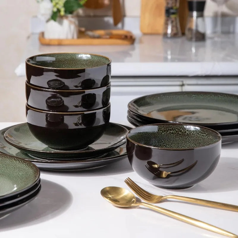 Ceramic Dinnerware Sets,Stoneware Coupe Plates and Bowls Sets,Highly Chip and Crack Resistant | Dishwasher & Microwave