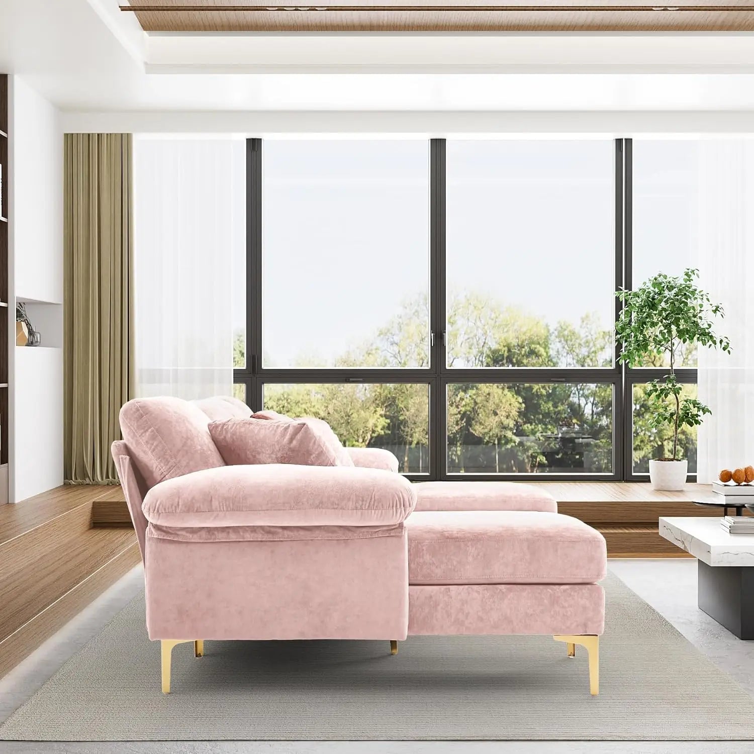 U-Shaped Sectional Sofa Couch, 4 Seat Sofa Set for Living Room, Convertible L-Shaped Velvet Couch Set with Chaise Lounge