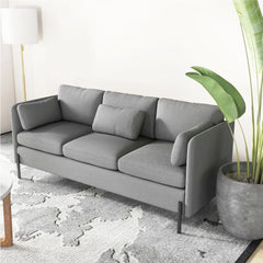 Inch Sofa Couch, 3 Seater Couches for Living Room, Comfy Sofas w/3 Pillows and Iron Legs, Fabric Sofa for Small Spaces