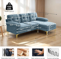 EASELAND 82" L-Shape Sofa with Reversible Chaise Lounge, Convertible Sectional Sofa Couch, Chenille Modern Sofa Couch