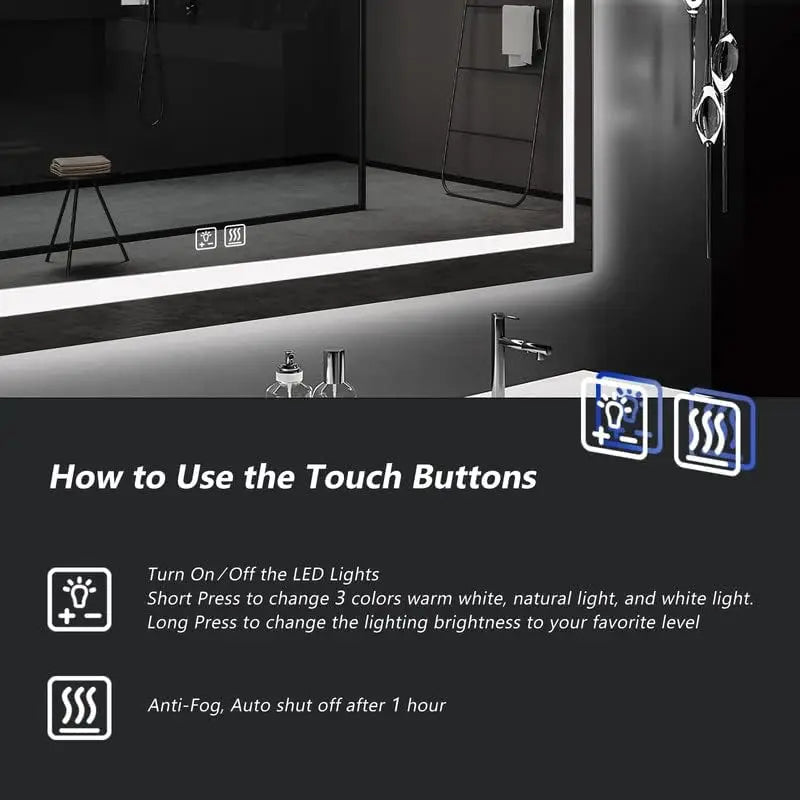 48 x 36 Inches LED Bathroom Mirror with Front  ,Anti-Fog,3 Colors and Dimmable Light