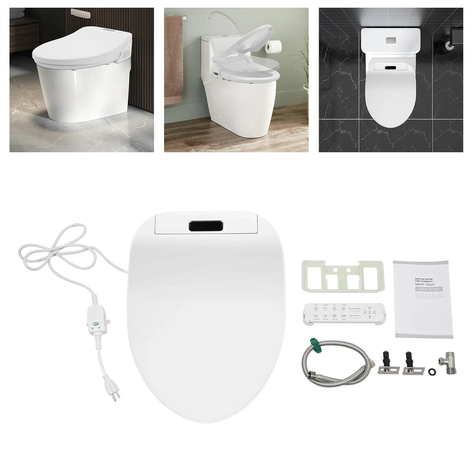 Smart Heated Toilet Cover Bidet Toilet Seat Remote Control Electric Clamshell Toilet Cover w/Hip Wash function LED Screen US