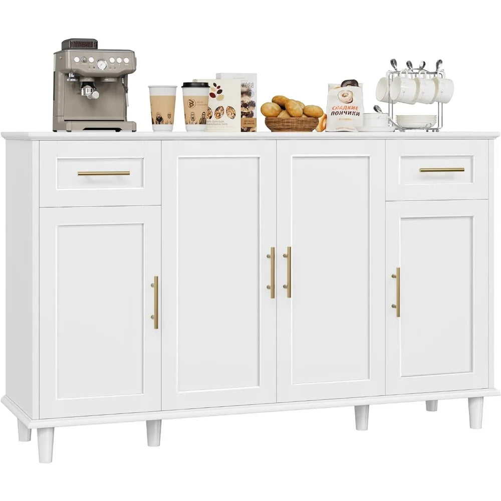 55" Modern Sideboard Buffet Cabinet with Storage,Large Kitchen Buffet Storage Cabinet with Drawers and Shelves,for Kitchen,White