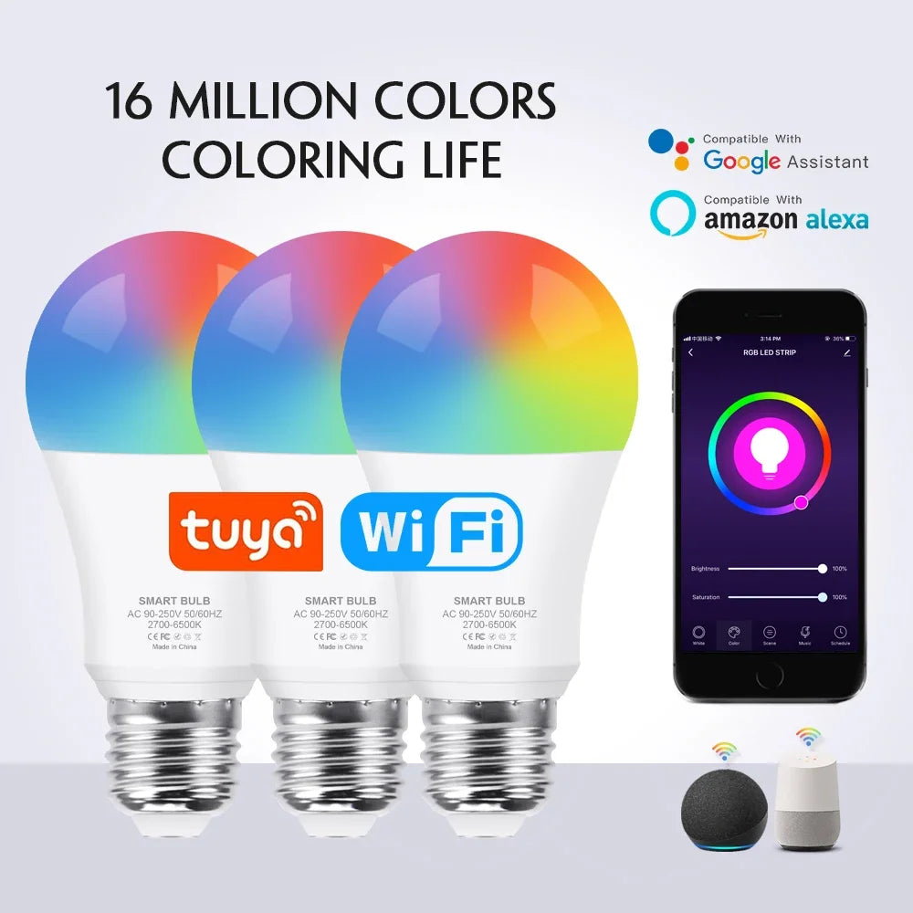 Smart Home Decoration 18W Tuya E27 RGB CW WW Wifi LED Bulb Alexa Compatible