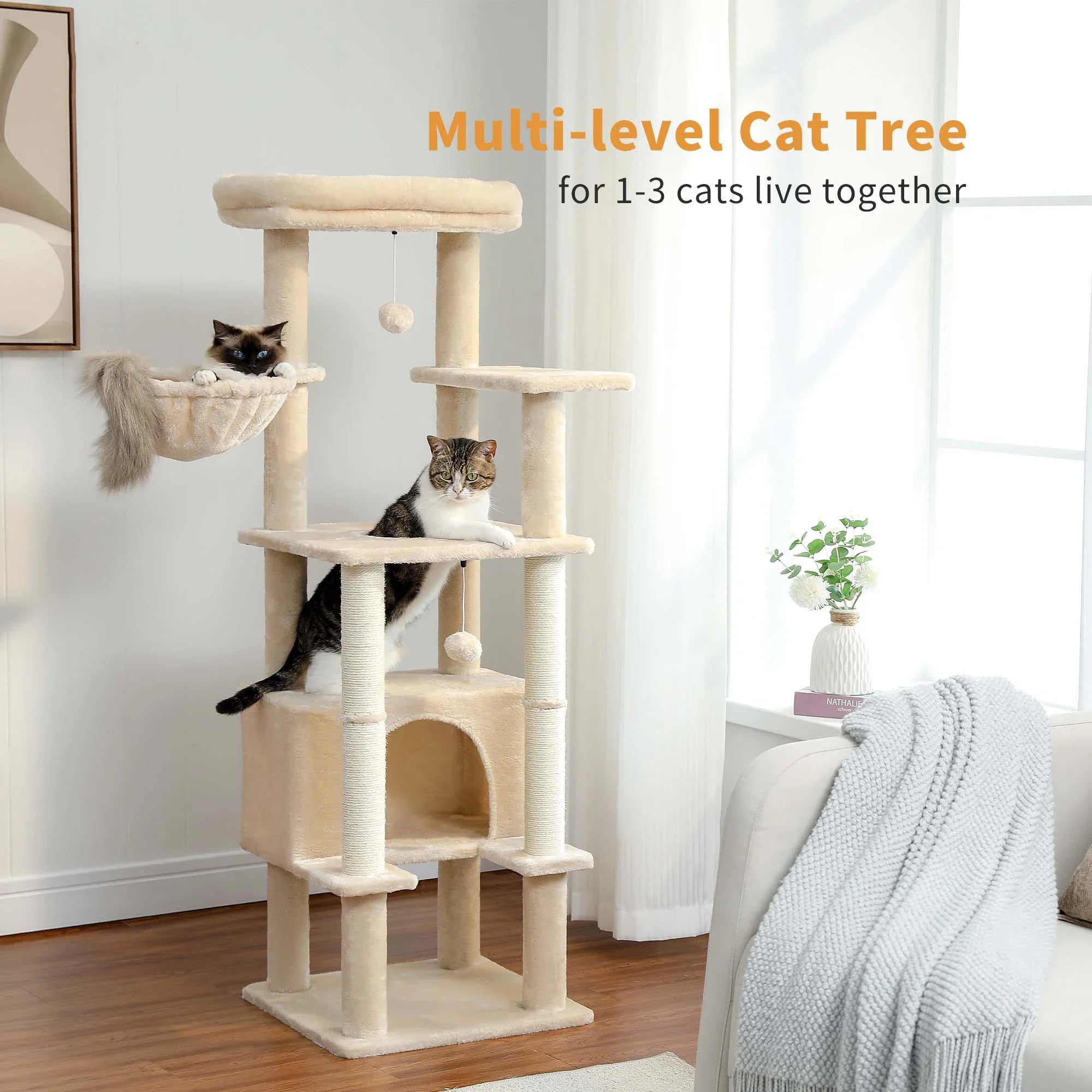 Multi-Level Cat Tree with Condo Scratching Posts Large Cat Tower with Hammock Cat Accessories Kitty Cat Toys Cat Pet Supplies