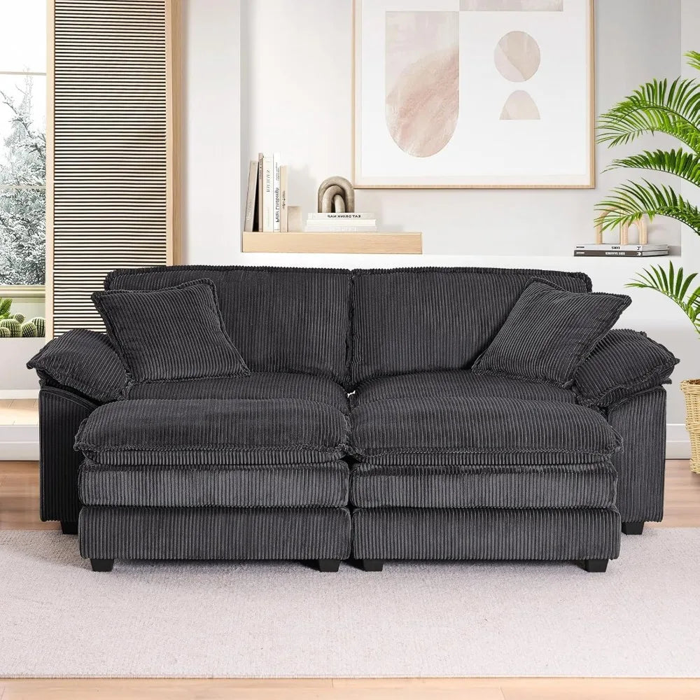 84.6" Sectional Sofa Couch for Living Room,Modern Upholstered Corduroy L Shaped Couch with Chaise,Comfy Deep Seat Loveseat Sofa