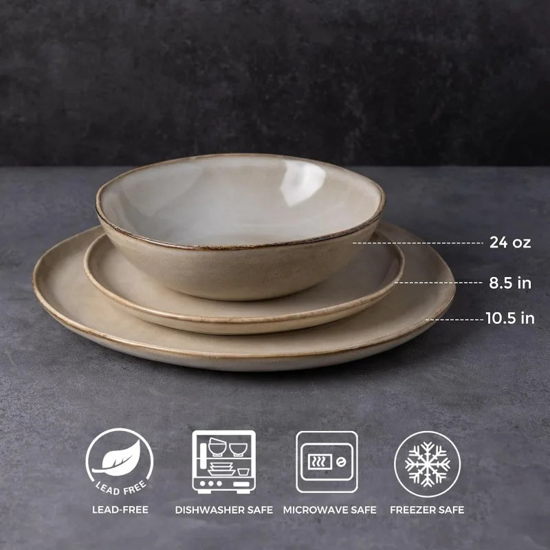 Ceramic Dinnerware Sets,Handmade Reactive Glaze Plates and Bowls Set,Highly Chip and Crack Resistant