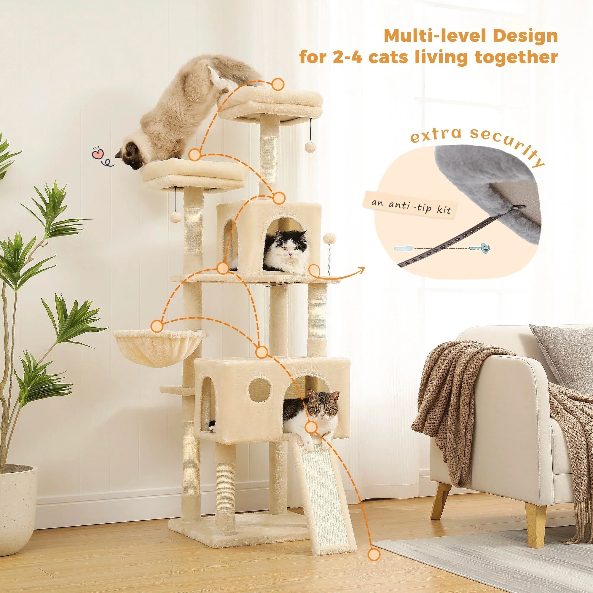 Multi-Level Cat Tree with Condo Scratching Posts Large Cat Tower with Hammock Cat Accessories Kitty Cat Toys Cat Pet Supplies