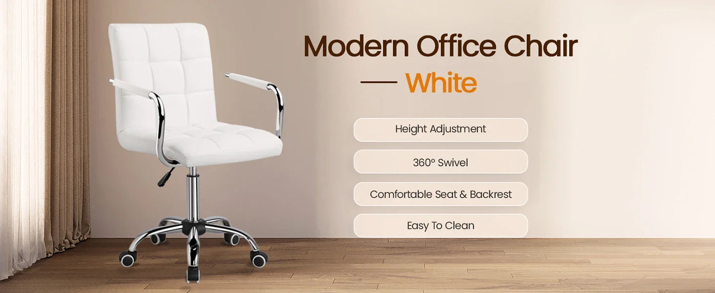 Desk Chairs with Wheels/Armrests Modern PU Leather Office Chair Midback Adjustable Home Computer Executive Chair 360 Swivel