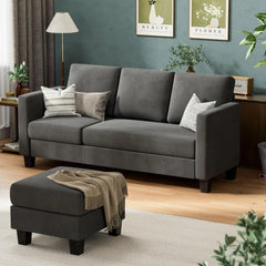 Sectional Sofa Couch, 3 Seat L-Shaped Sofa with Linen Fabric, Movable Ottoman Small Couch for Small apartments