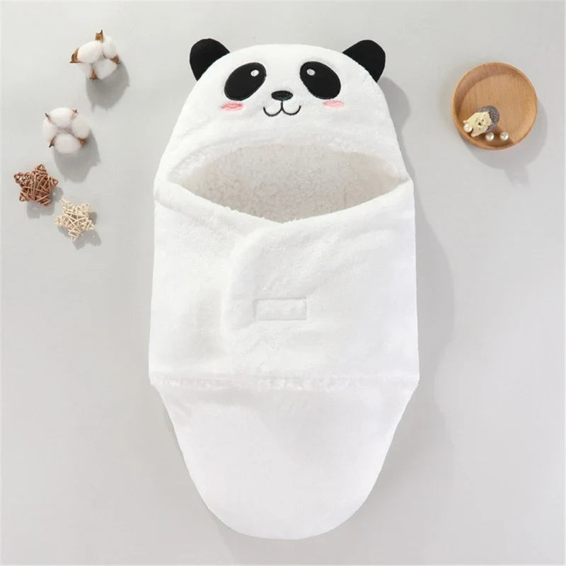 Soft Flannel Winter Warm Baby Swaddle Blanket Thicken Plush Lining Hooded Blanket for 0-6 Months Newborn Envelope Cocoon Blanket