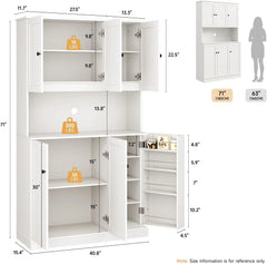 71" Tall Kitchen Pantry Storage Cabinet with Microwave Stand & Door Shelf, Freestanding Kitchen Hutch with 6 Doors