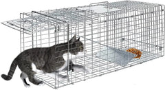 Collapsible Cat Trap 26"x10"x9" Steel Humane Live Animal Trap for Rabbits, Stray Cat, Squirrel, Raccoon, Opossum, Gopher