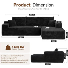 104" Cloud Sectional Couch Comfy Chaise,Boneless L Shape Sofa with Deep Seat,Minimalist Modular Couches Sleeper for Living